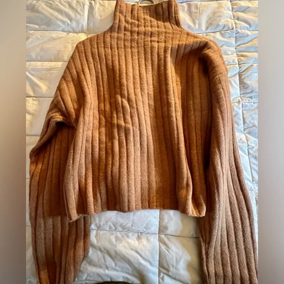 NWT Open Edit Camel colored ribbed mock neck sweater. Women’s size medium. - Picture 2 of 7